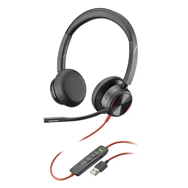 Poly Blackwire 8225 Wired Headset with Boom Mic – USB-A, Dual-Ear (Stereo), Active Noise Cancelling, Teams & Zoom Certified
